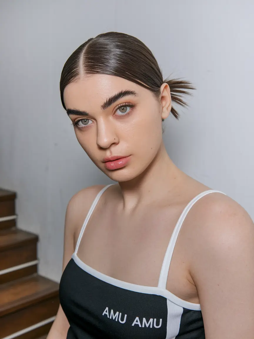 easy summer hairstyles 2025 Slick Center Part Low Bun