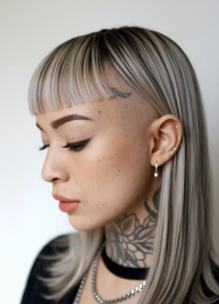 haircuts with bang - summer ideas 2025 Edgy Shaved Sides with Blunt Bangs