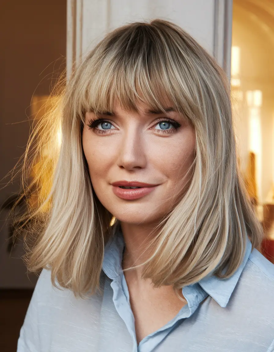haircuts with bang - summer ideas 2025 Soft Textured Bob with Feathered Bangs