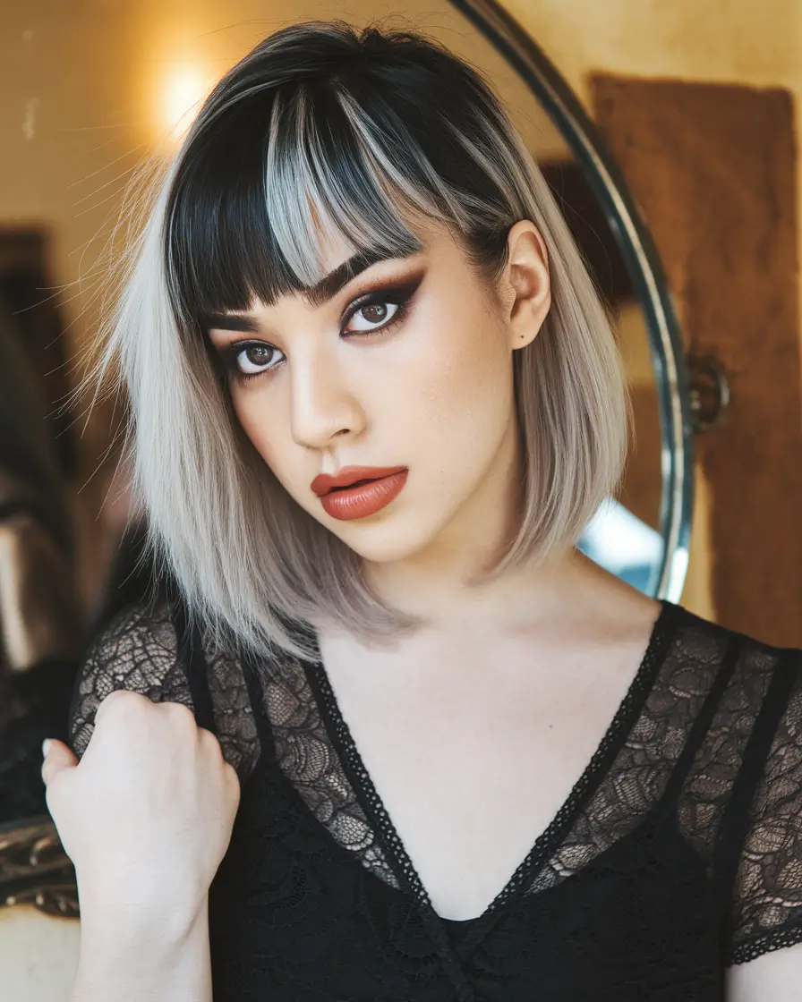 haircuts with bang - summer ideas 2025 Two-Tone Bob with Wispy Bangs