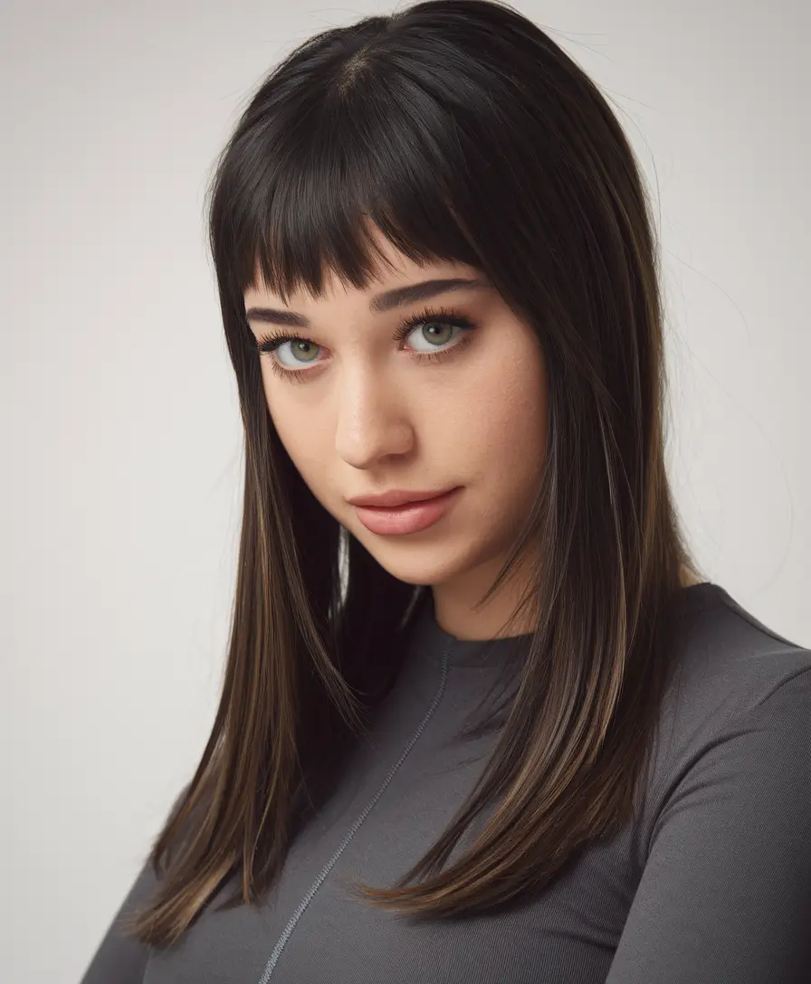 haircuts with bang - summer ideas 2025 Classic Blunt Bangs with Medium-Length Hair