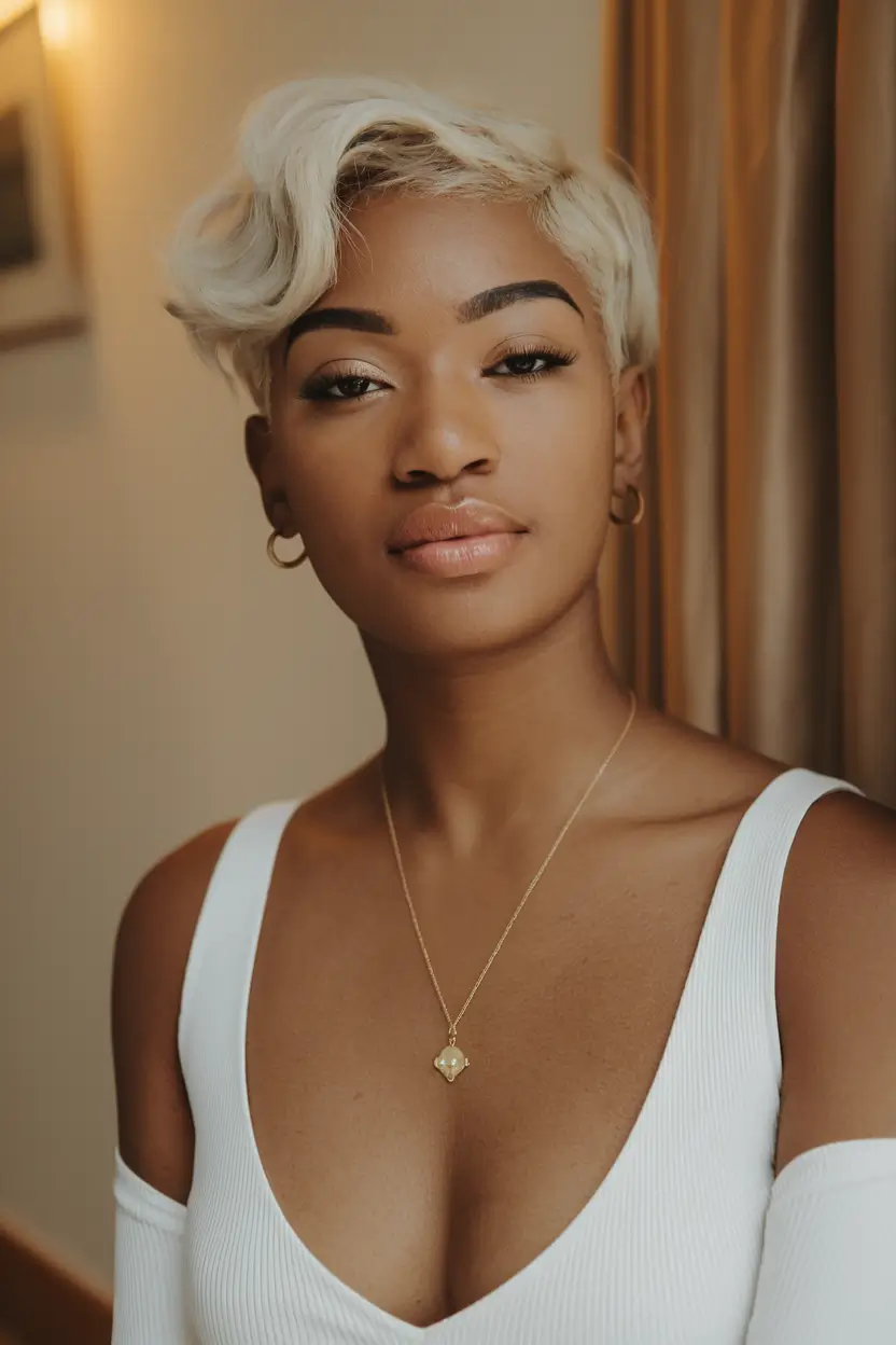 black women summer hair color+Platinum Blonde Crop with Soft Waves