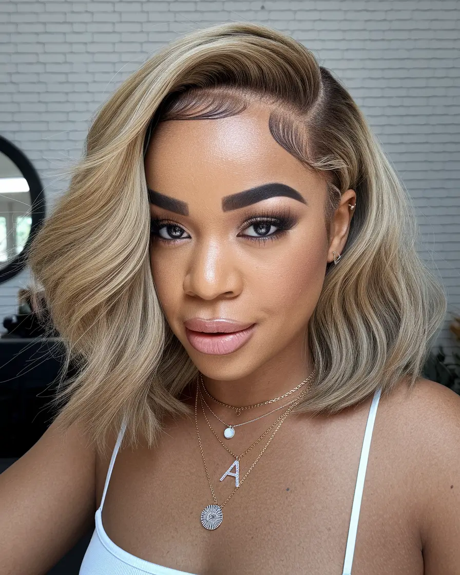 black women summer hairstyles 2025 Platinum Side-Swept Waves