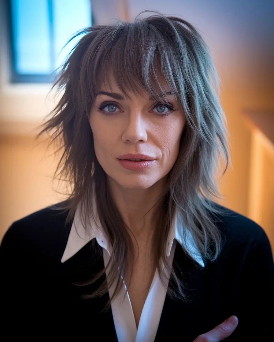 shaggy haircuts medium Volumized Power Layers With Curtain Bangs