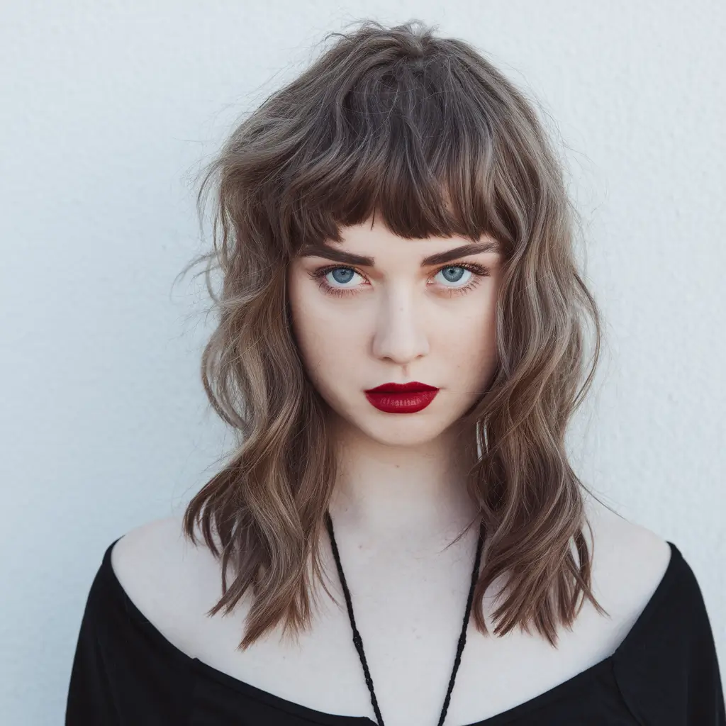 shaggy haircuts medium Soft Wavy Shag with Baby Bangs