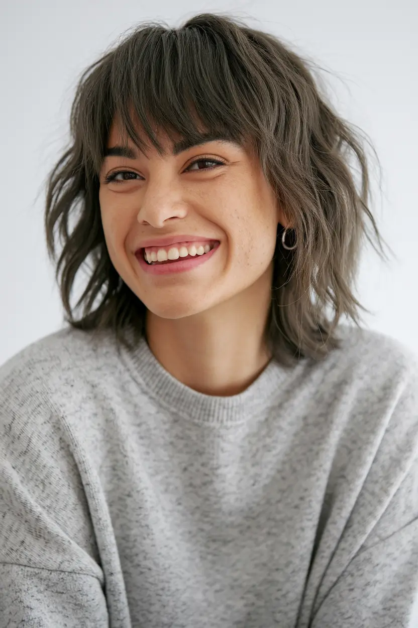 shaggy haircuts medium Charcoal Tousled Shag with Soft Layers
