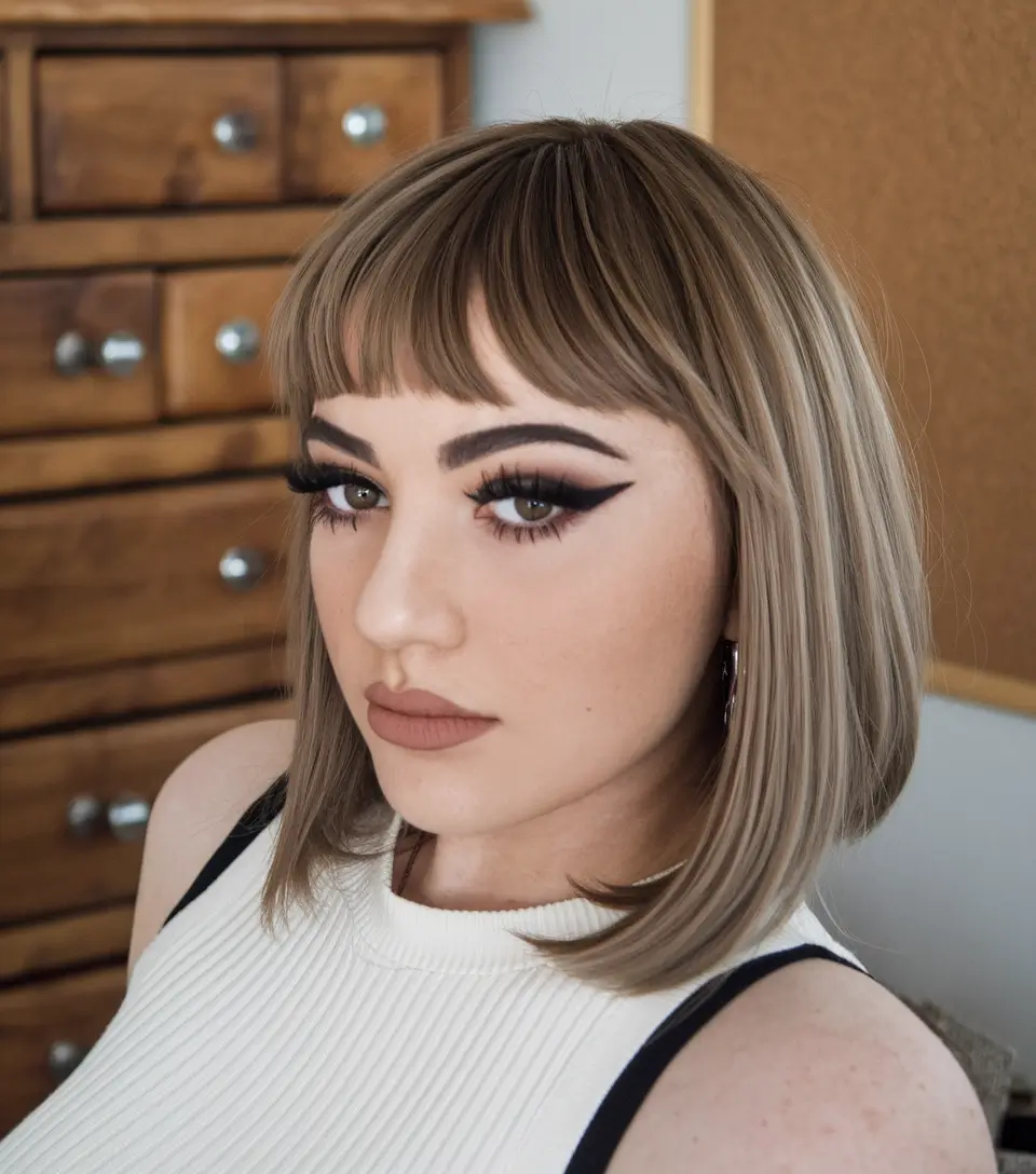shaggy haircuts medium straight Sleek Contour Bob with Micro Fringe