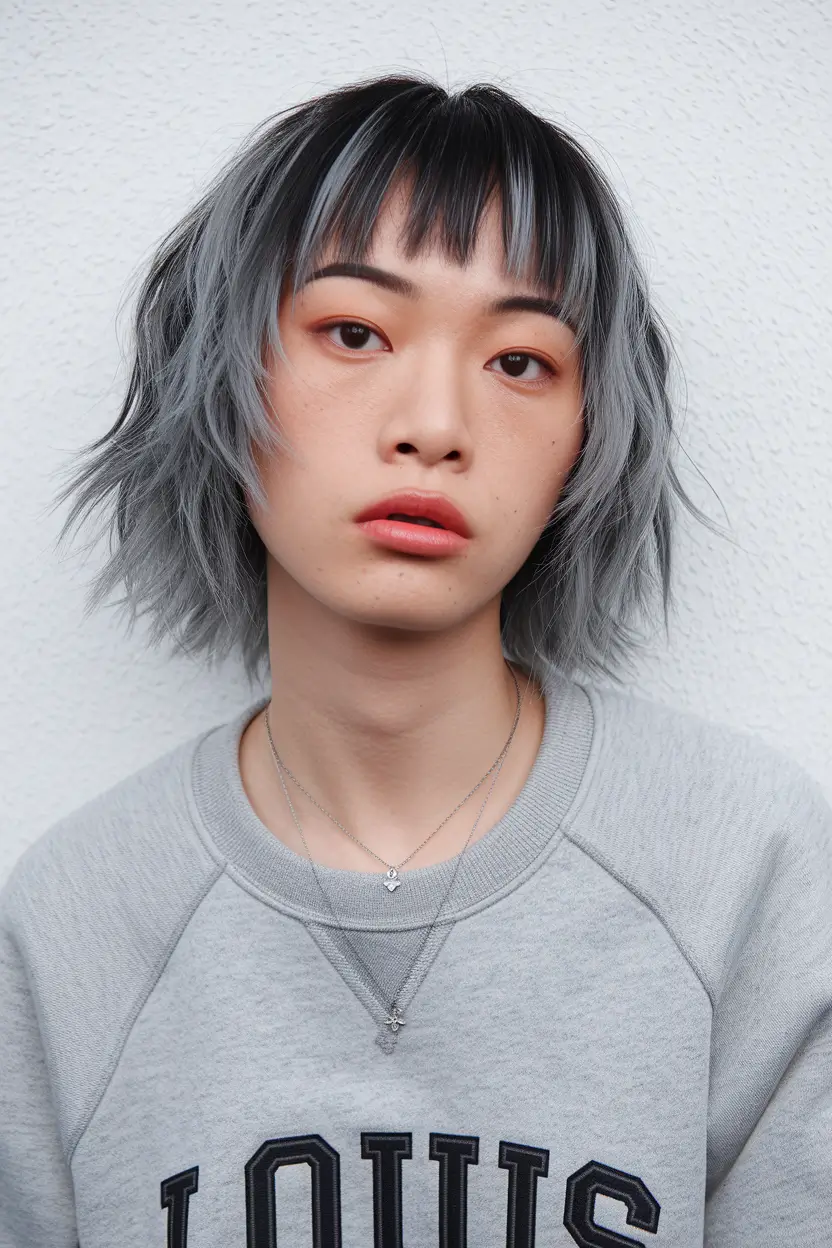 shaggy haircuts straight hair Grunge Gray With Razor Bangs