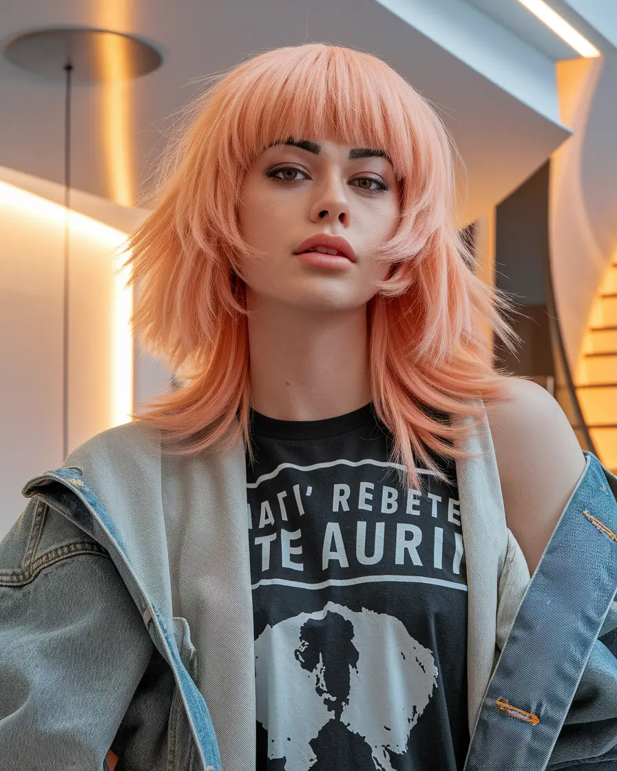 shaggy haircuts with bangs Peachy Rocker Layers With Round Bangs