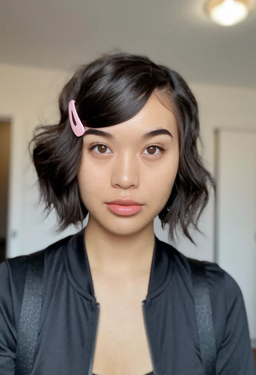 Short & Chic: Summer Hairstyles - Wavy Bob with Pink Clip