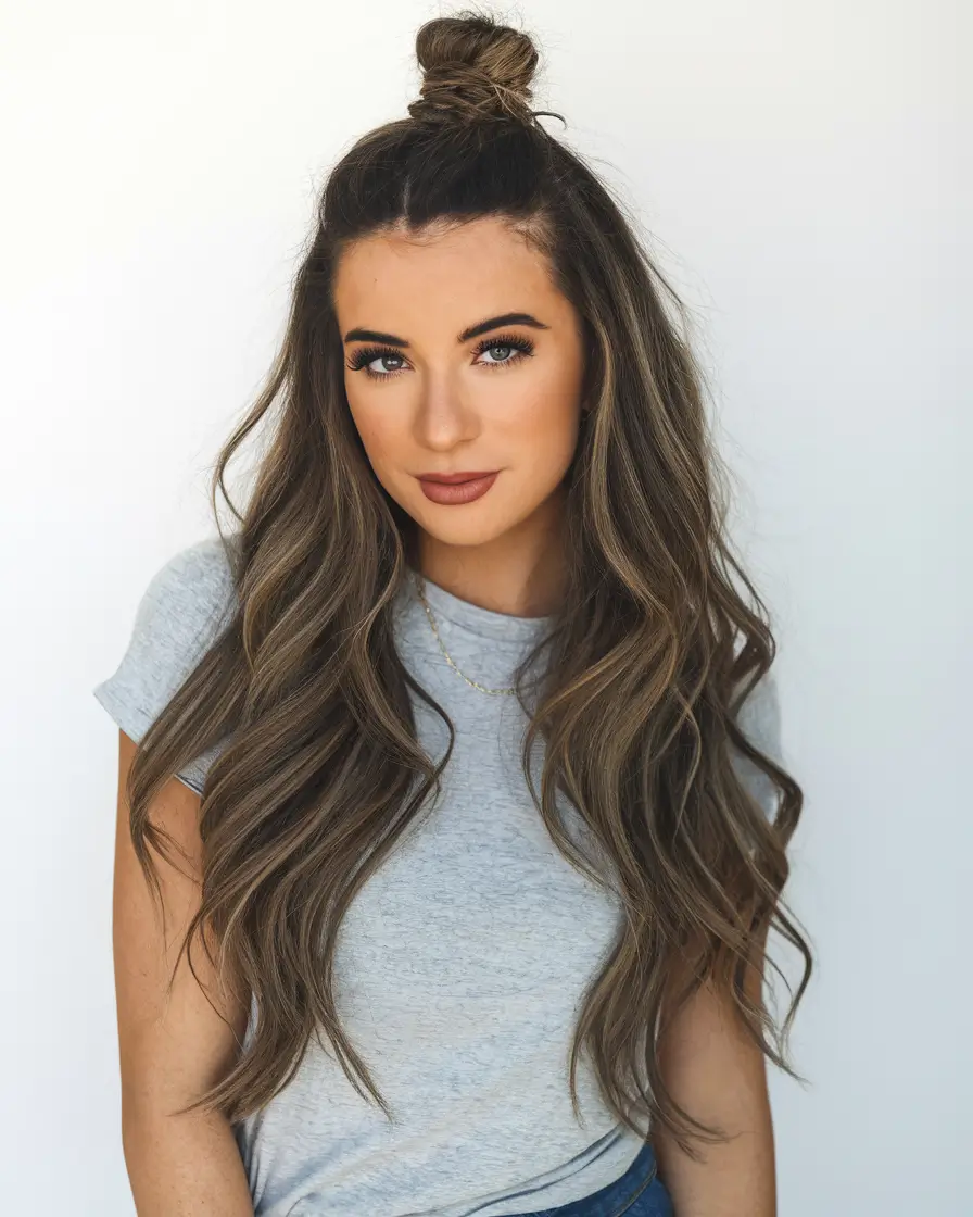 Short & Chic: Summer Hairstyles - Half-Up Top Knot with Long Waves