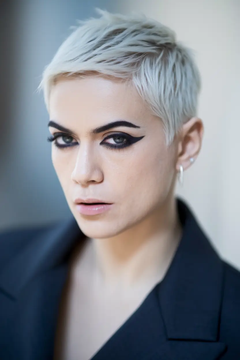 Short Summer Haircut 2025: Chic Styles - Frosted Pixie with Sharp Precision