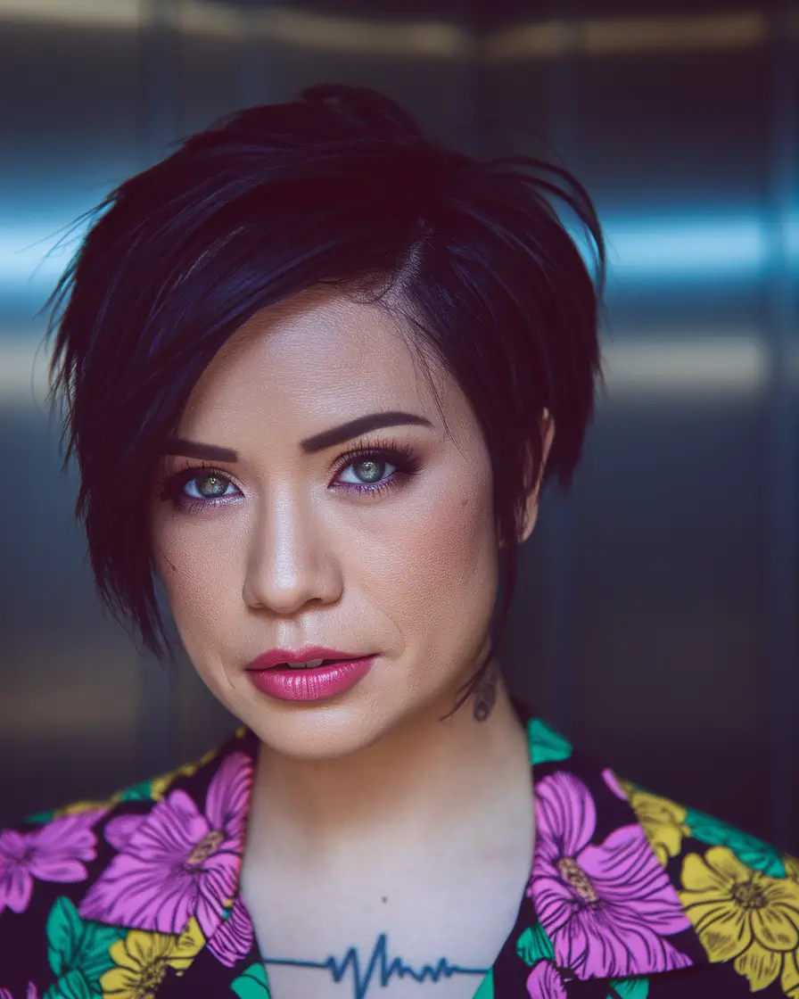 Short Summer Haircut 2025: Chic Styles - Layered Jet Black Pixie with Soft Drama