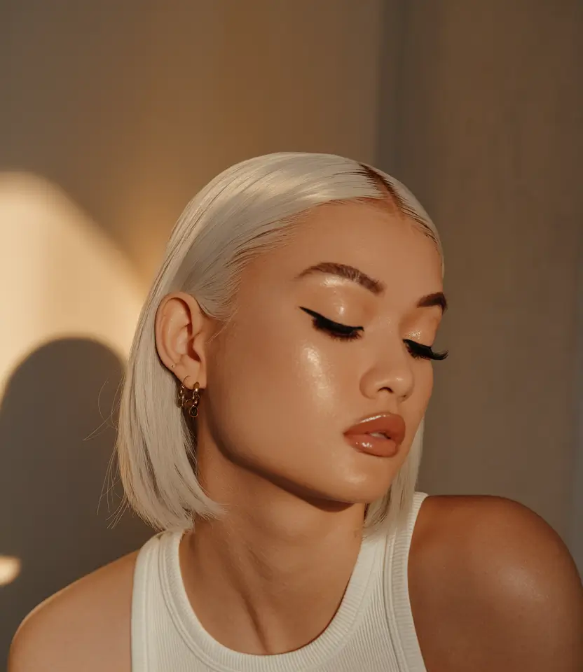 Short Summer Haircut 2025: Chic Styles - Cool-Toned Platinum Bob with Precision Part