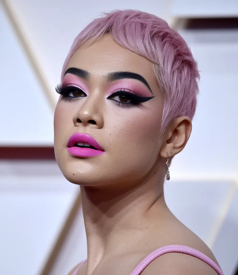 Short Summer Haircut 2025: Chic Styles - Pink Crop with Baby Bangs