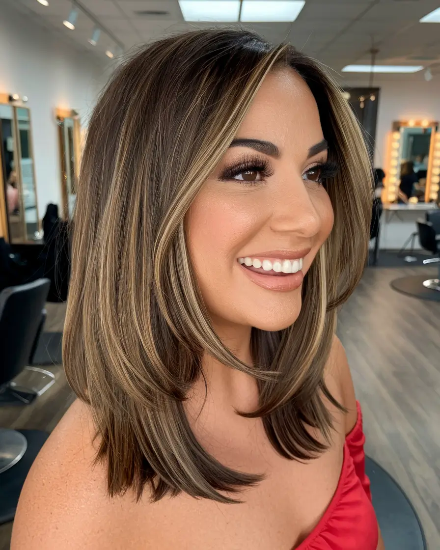 summer highlights for brown hair 2025+Caramel Sunlit Layers