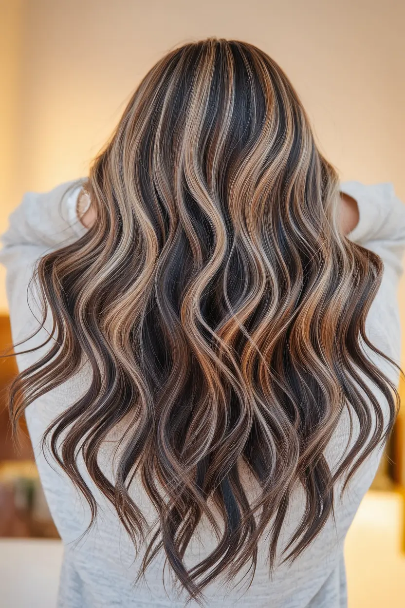 summer highlights for dark brown hair+Honeyed Bronde Stripes