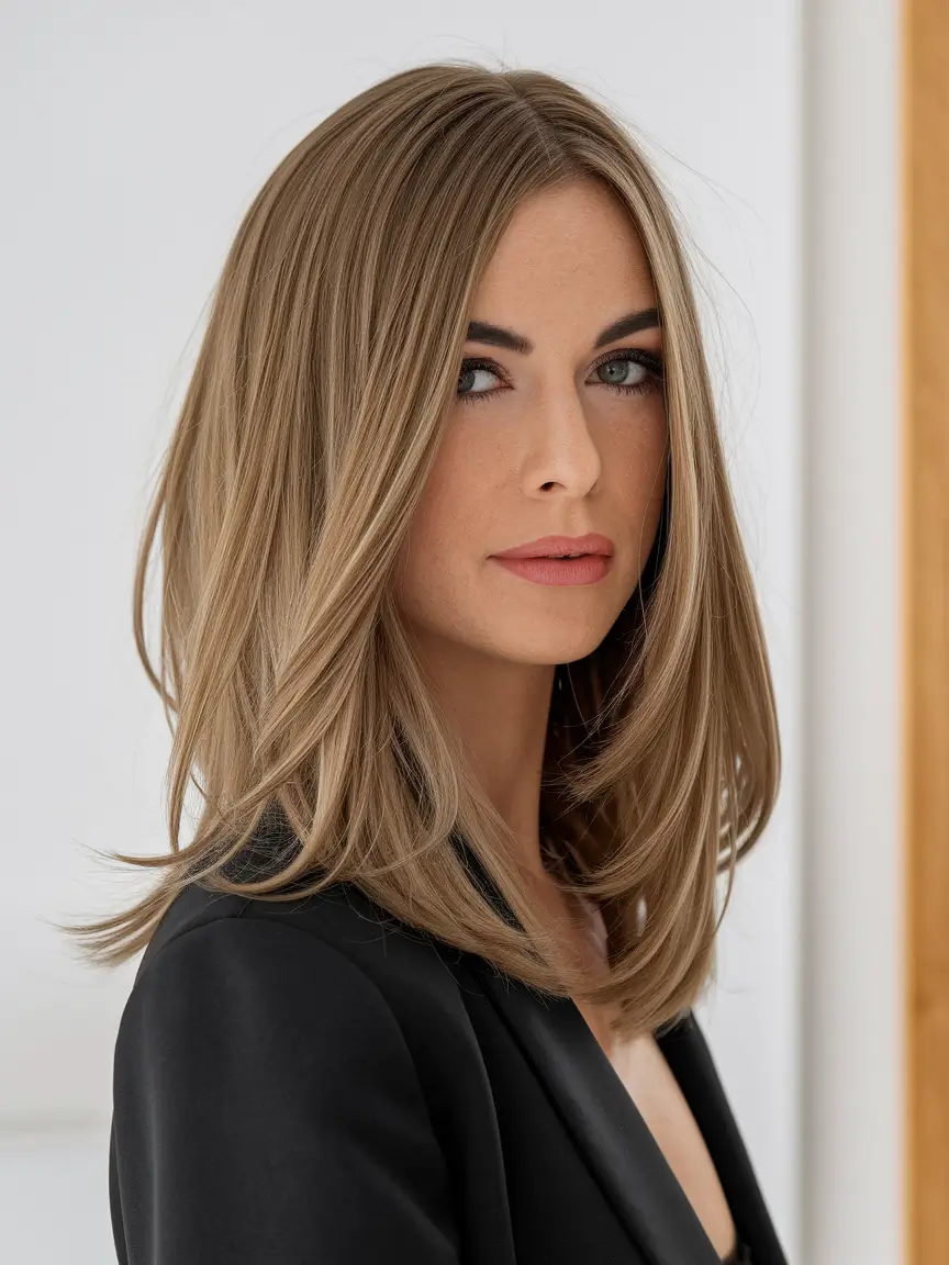 mid length haircuts side part Feathered Layers with Natural Flow