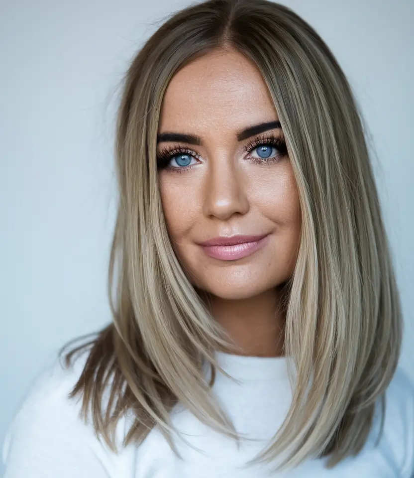 mid length haircuts for fine hair Subtle Layers with Sleek Radiance