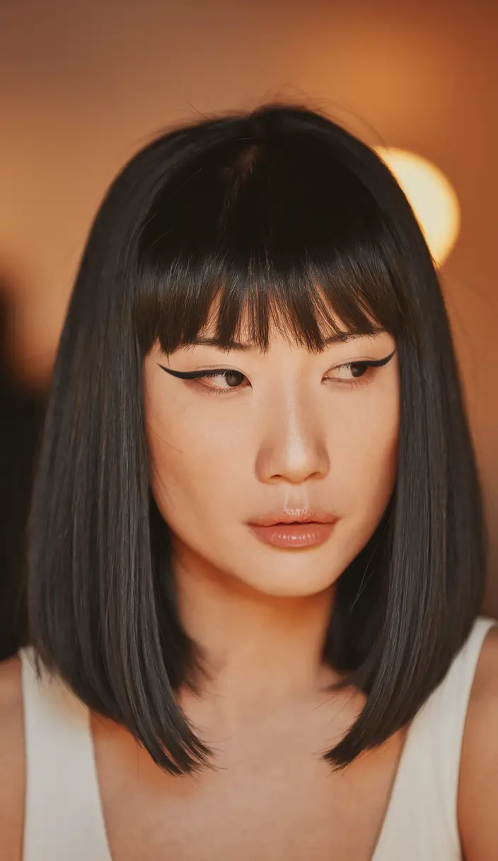 mid length haircuts with bangs Precision Bob with Eyelash Bangs