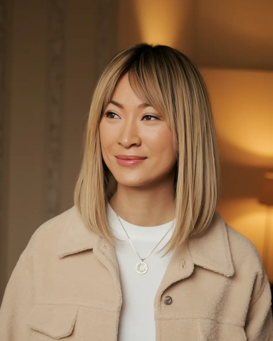 mid length haircuts for fine hair Modern Sleek Bob with Center-Part Bangs