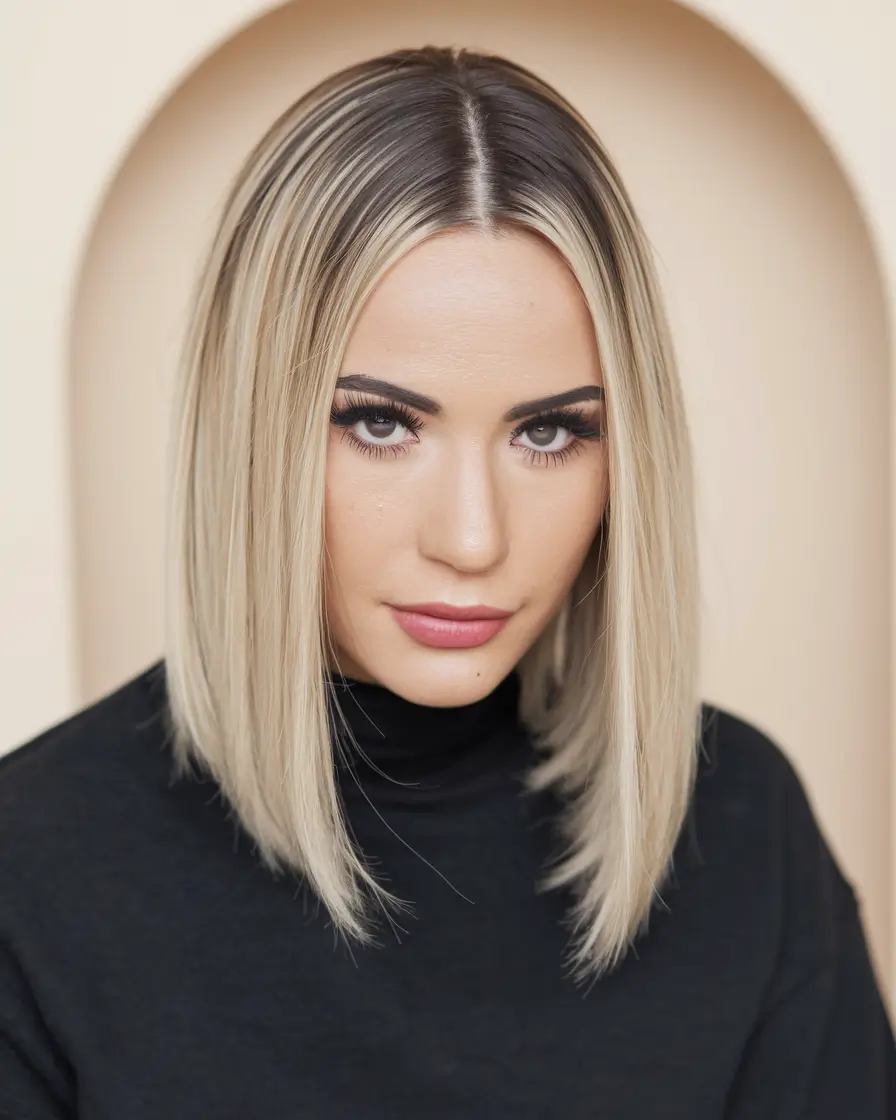 mid length haircuts straight High Contrast Blonde with Precision Cut