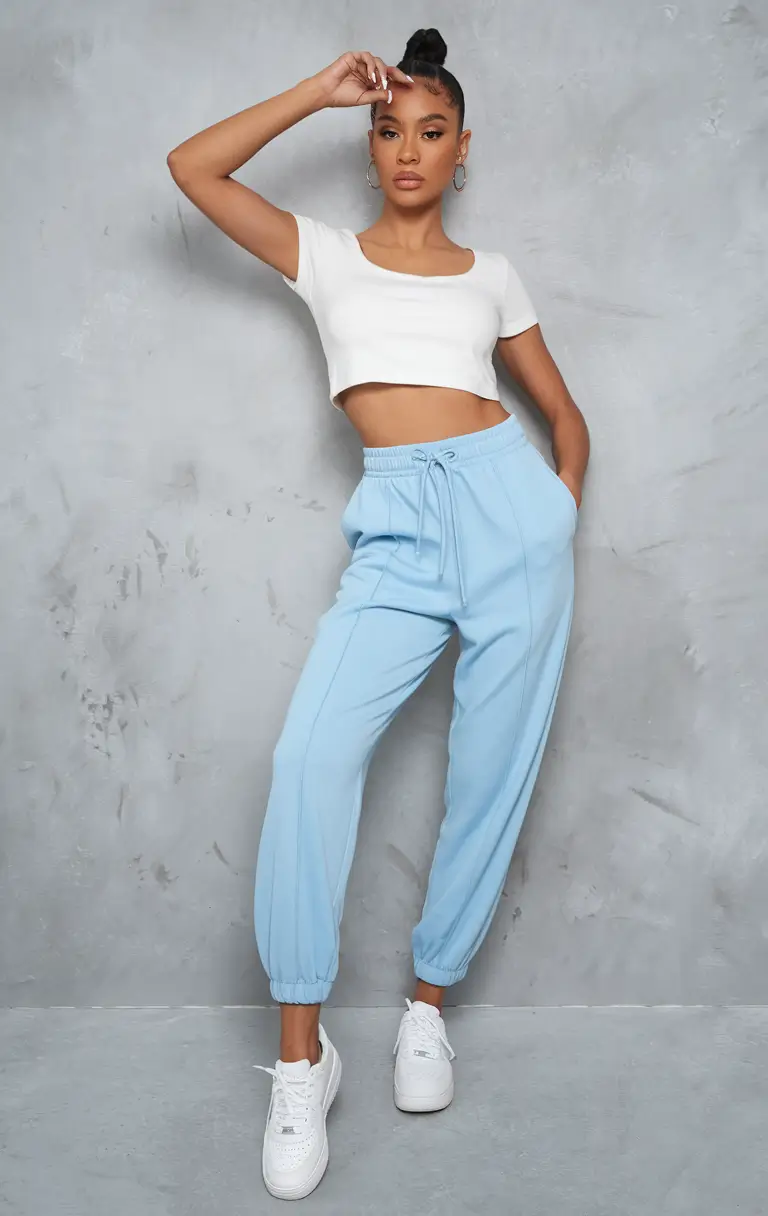 Summer Outfits With Leggings and Joggers Powder Blue Meets Minimal Chic
