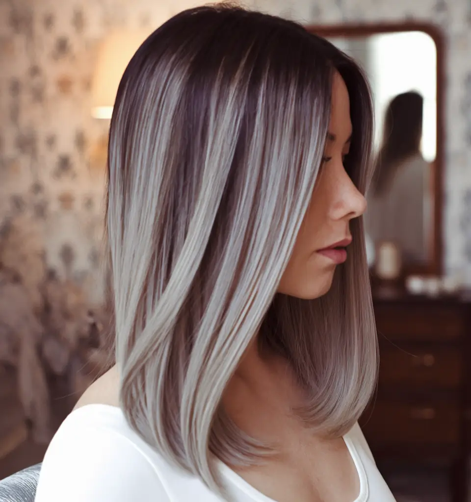 Summer Easy Hairstyle for Work: Sleek Silver Lob