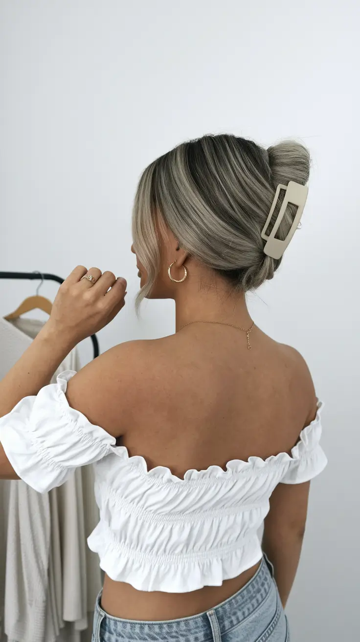 Summer Easy Hairstyle for Work: Claw Clip Updo