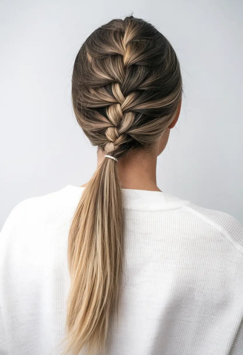 Summer Easy Hairstyle for Work: Sleek French Braid Ponytail