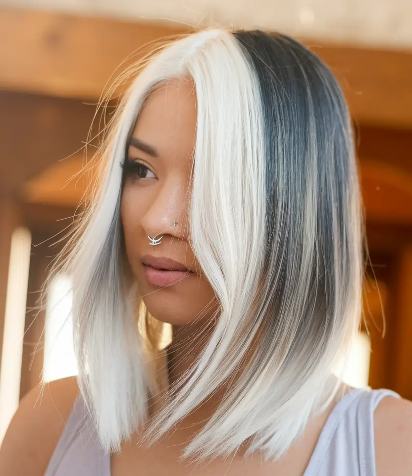summer ombre hair color ideas Black and White Contrast for High-Impact Cool