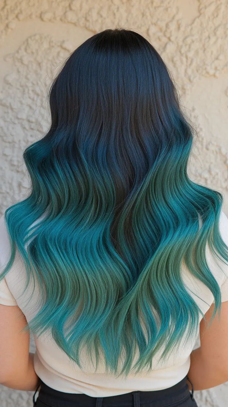 summer ombre hair color ideas Ocean Ombre in Deep Teal Waves