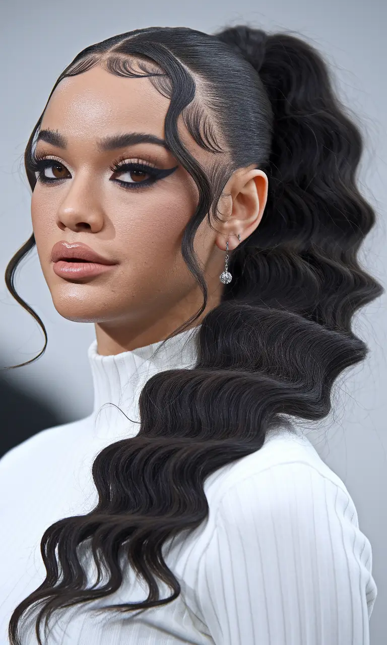 summer ponytail hairstyles 2025 Mermaid Waves Ponytail