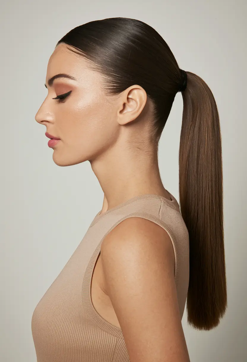 summer ponytail hairstyles 2025 Sleek and Straight Ponytail