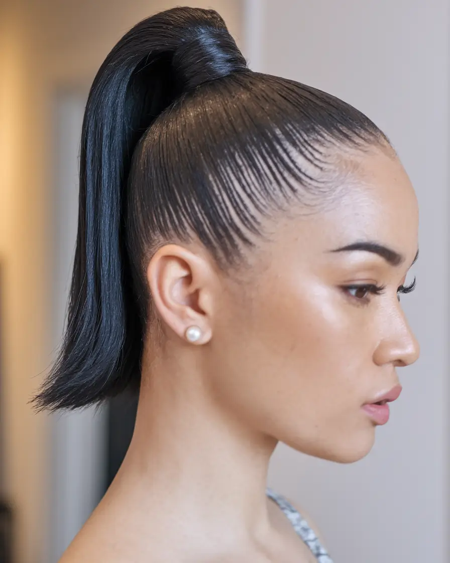 summer ponytail hairstyles 2025 Sculpted High Ponytail
