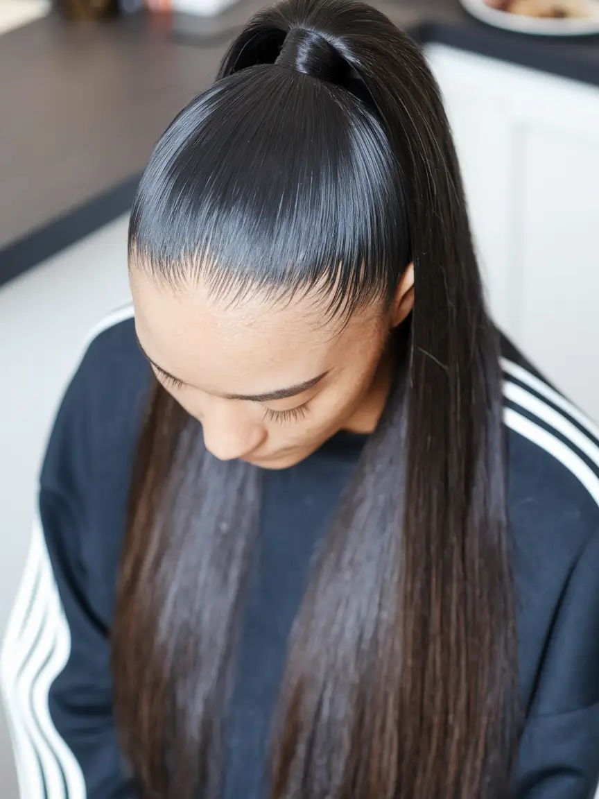 summer ponytail hairstyles 2025 Ultra-Sleek High Ponytail