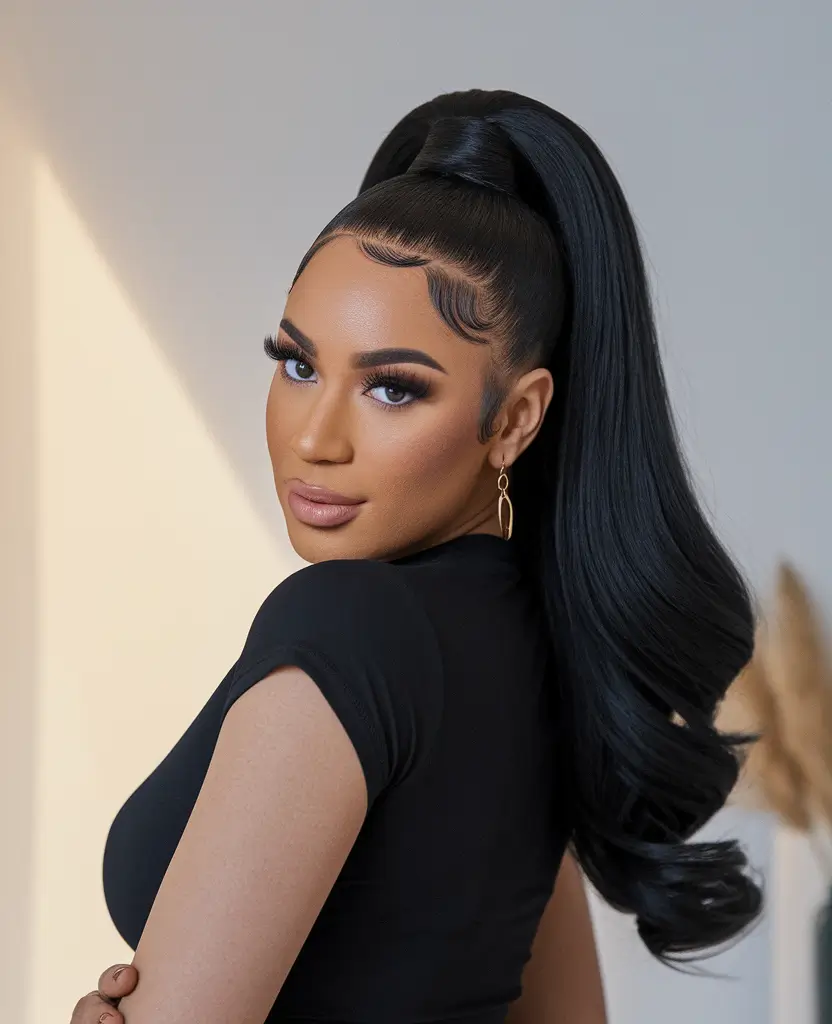 summer ponytail hairstyles 2025 High Ponytail with Swoops