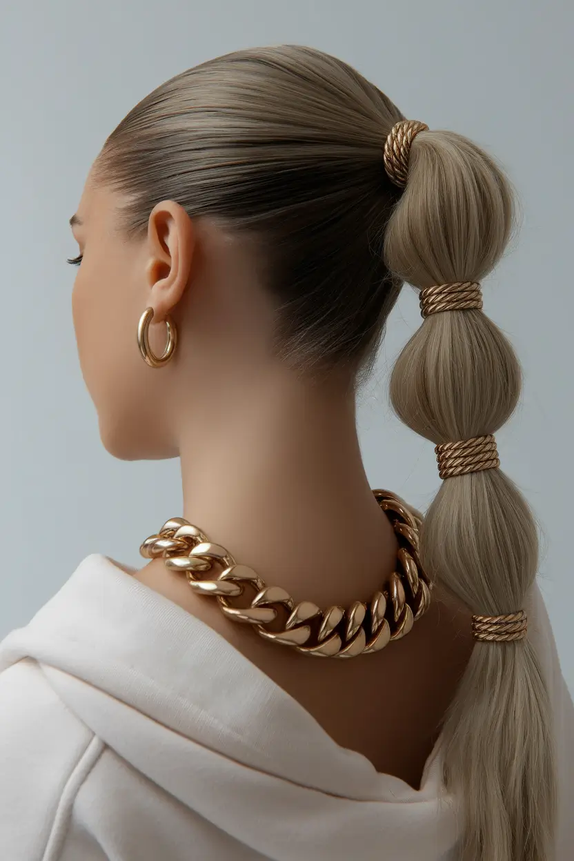 summer ponytail hairstyles 2025 Bubble Ponytail