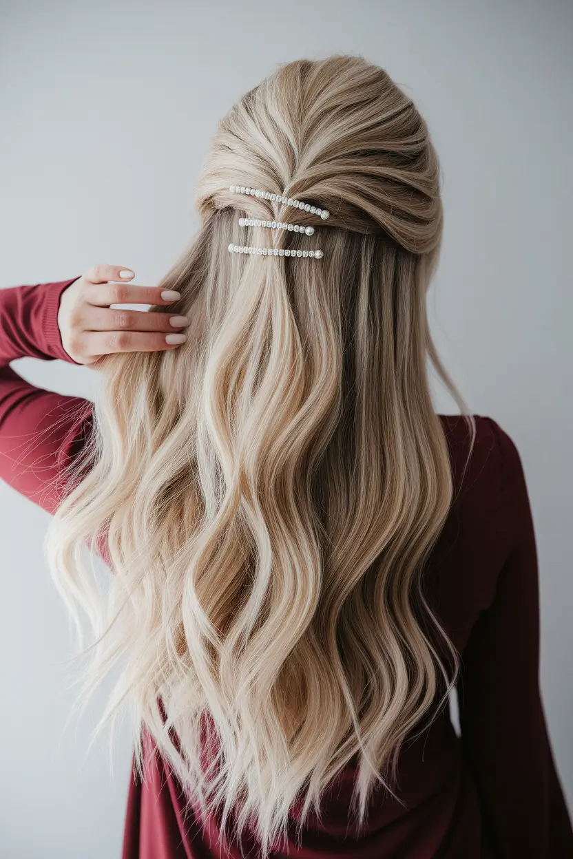 summer simple hairstyles Romantic Half-Up Pearl Detail