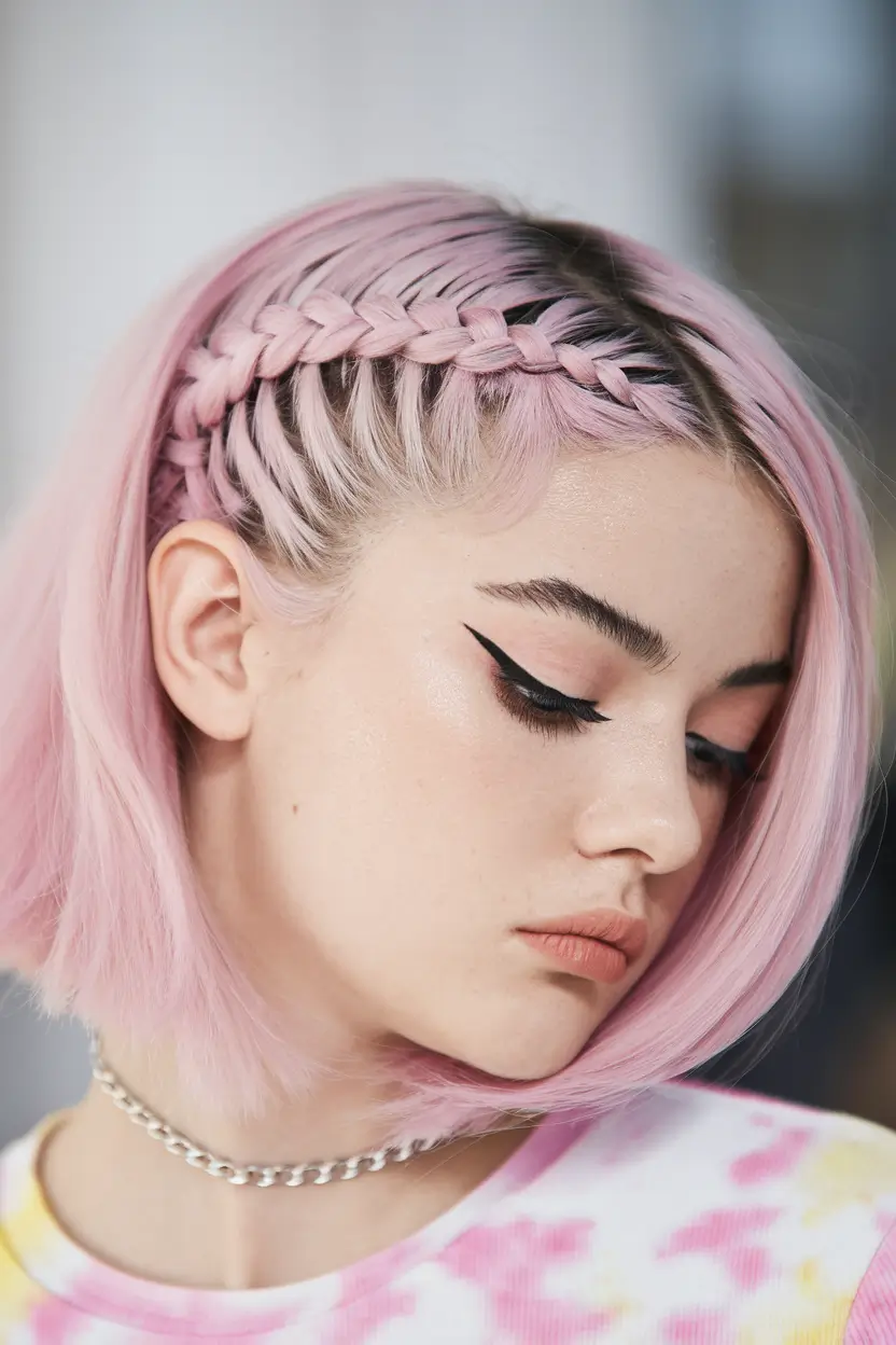 cute simple summer hairstyle pink braided bob