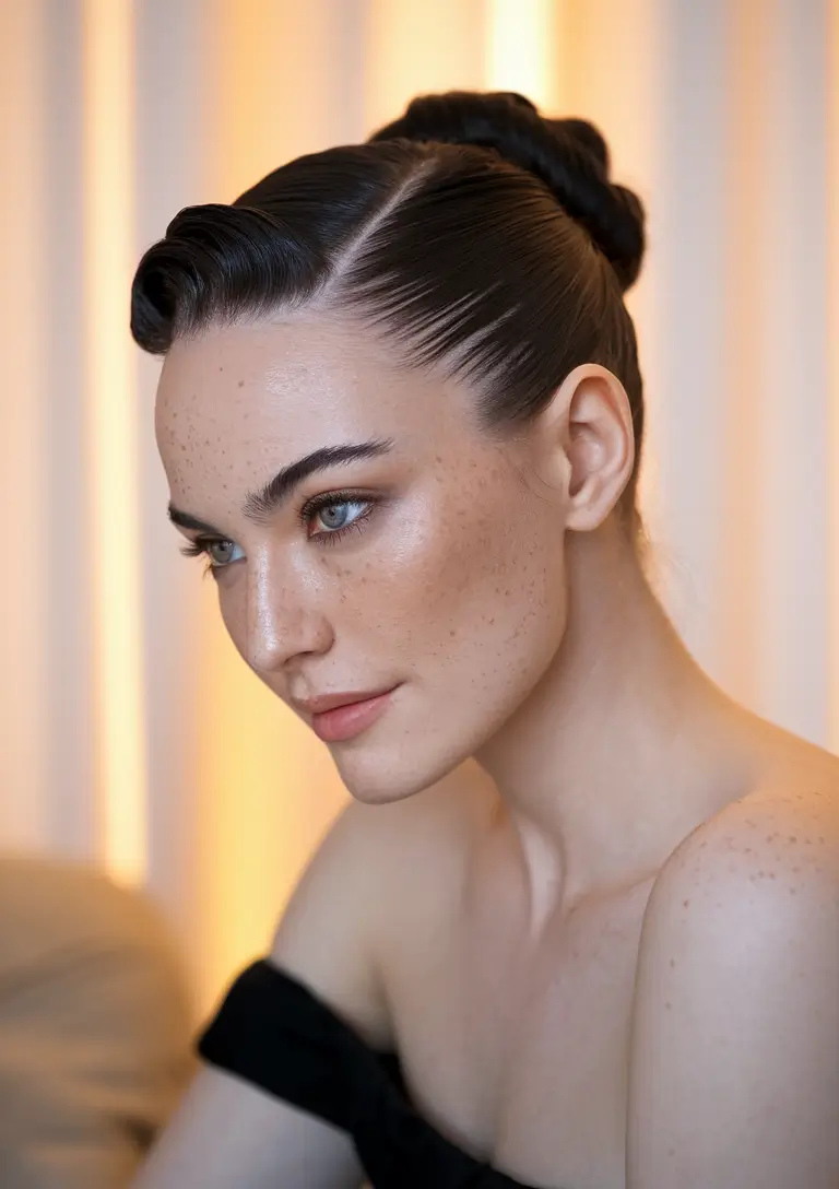 summer updo hairstyles 2025 Sleek Vintage Roll Updo