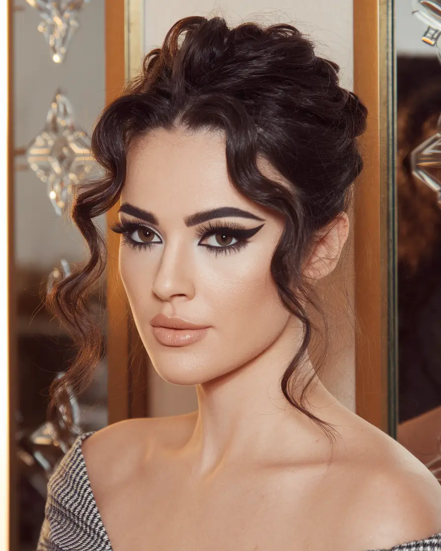 summer wedding hairstyles ideas 2025 Romantic Curly Updo with Face-Framing Strands
