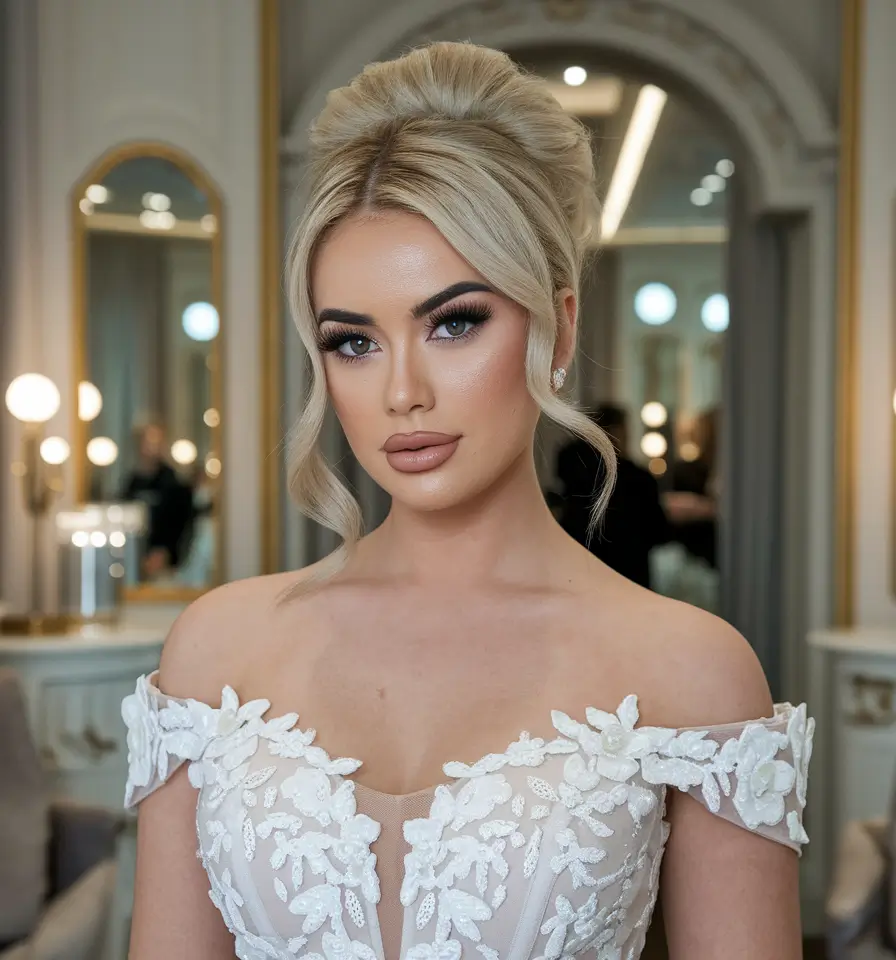summer wedding hairstyles ideas 2025 Elegant Bridal Bouffant with Soft Curls