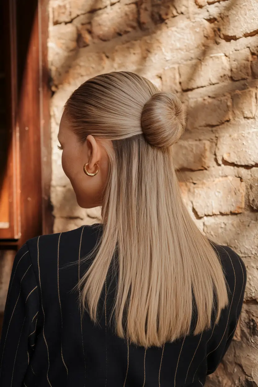Sweet Summer Styles: Hairstyles - Half-Up Sleek Bun for Minimalist Chic