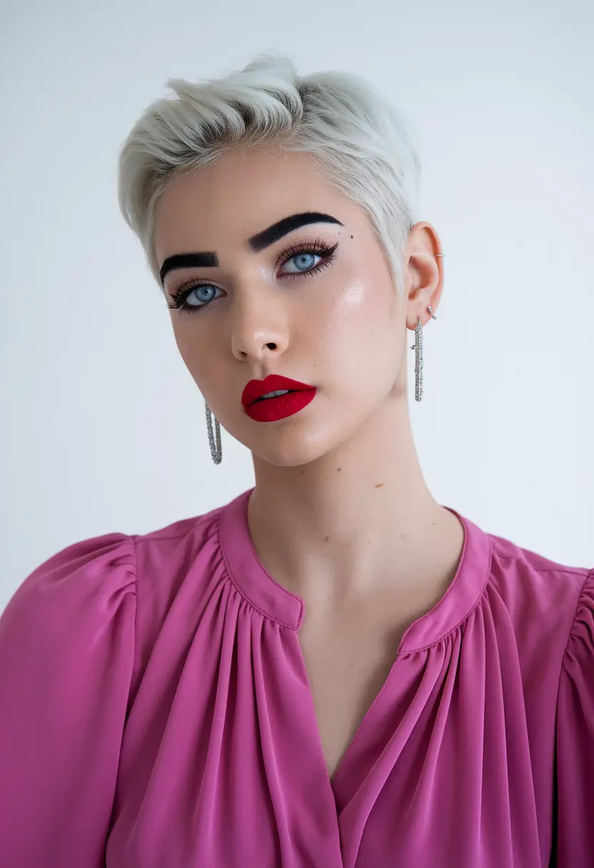 Sweet Summer Styles: Hairstyles - Platinum Pixie with Bold Red Lips