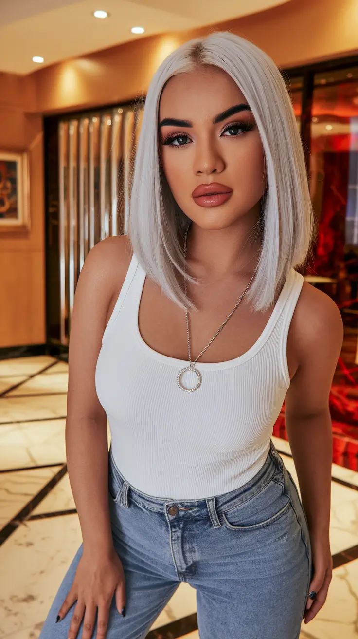 summer hairstyles medium hair Silver Platinum Bob