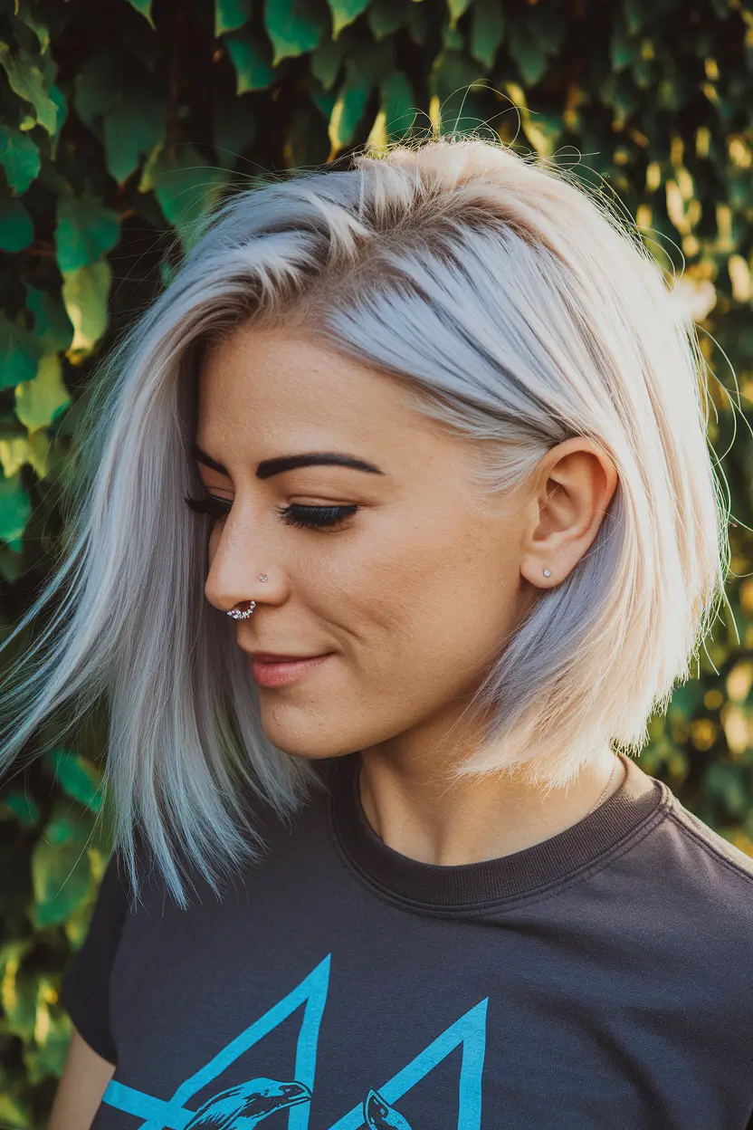 summer hairstyles medium hair Platinum Silver Blunt Bob
