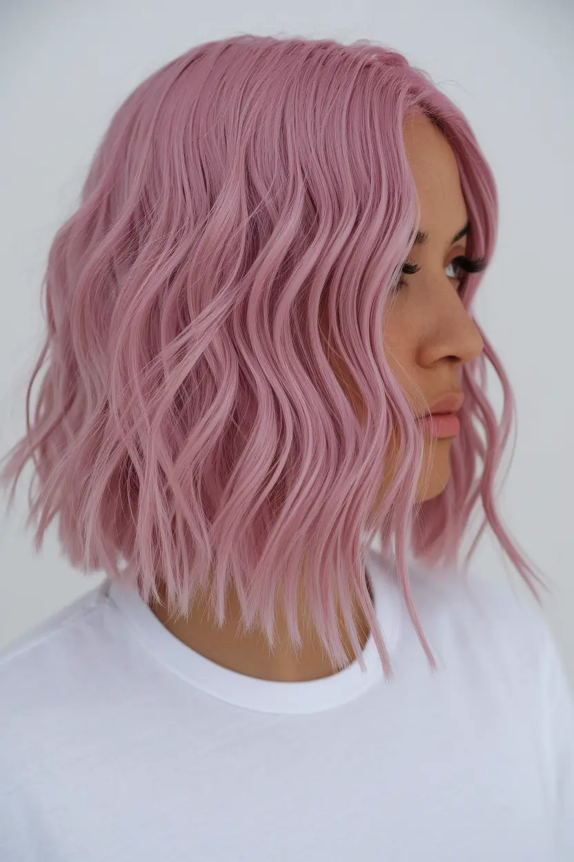 summer hairstyles medium hair Pastel Pink Wavy Bob
