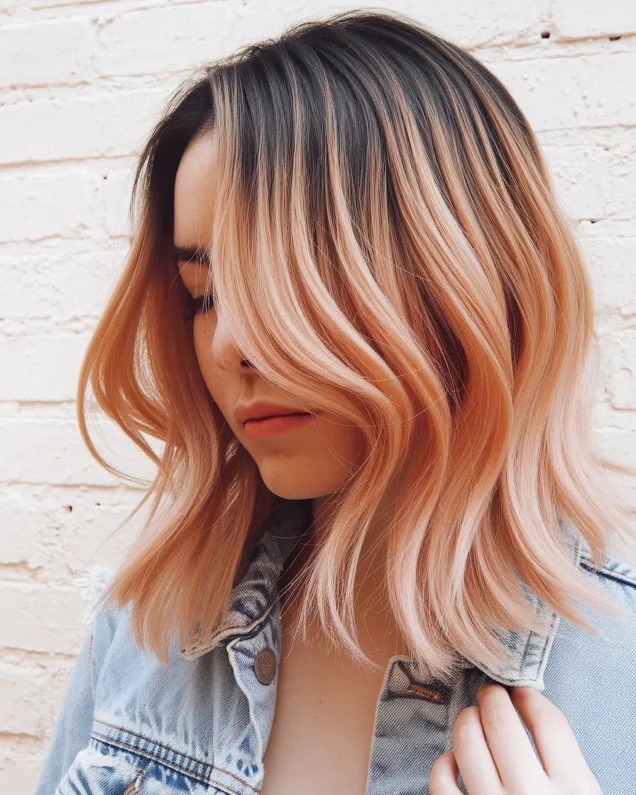 summer hairstyles medium hair Peachy Balayage Waves