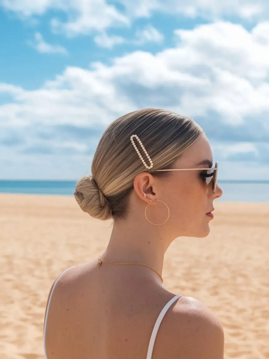 Vacation Hairstyles Summer Pearl-Embellished Low Bun